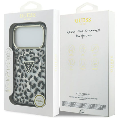 Étui MagSafe pour Apple iPhone 17 Pro Max, Guess, Leopard Glitter, Noir