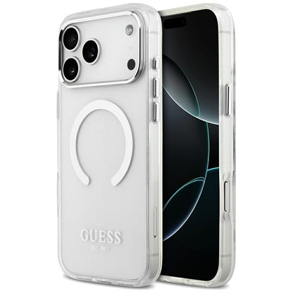 Coque MagSafe pour Apple iPhone 17 Pro Max, Guess, Contour Métallique, Argentée