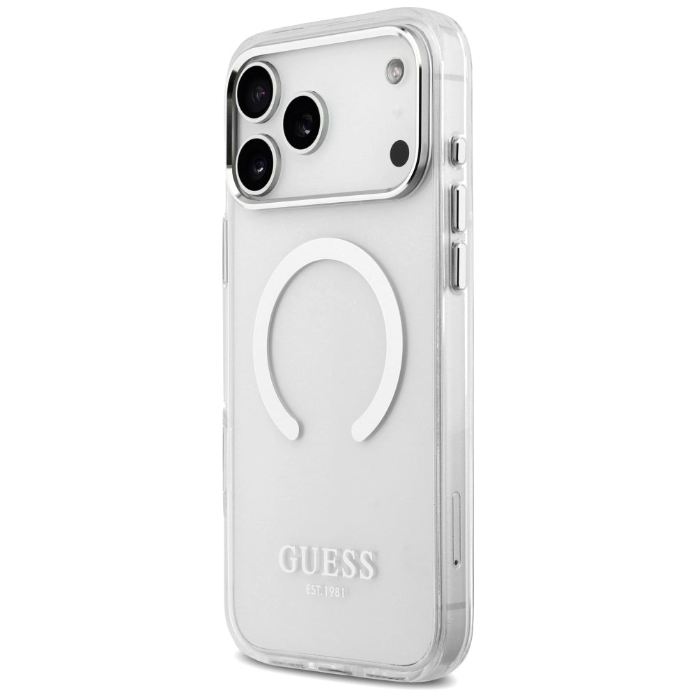 Coque MagSafe pour Apple iPhone 17 Pro Max, Guess, Contour Métallique, Argentée