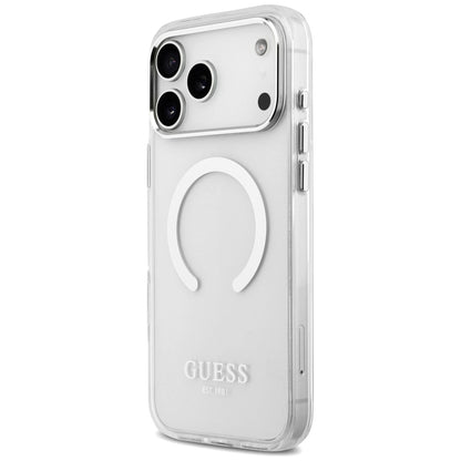 Coque MagSafe pour Apple iPhone 17 Pro Max, Guess, Contour Métallique, Argentée