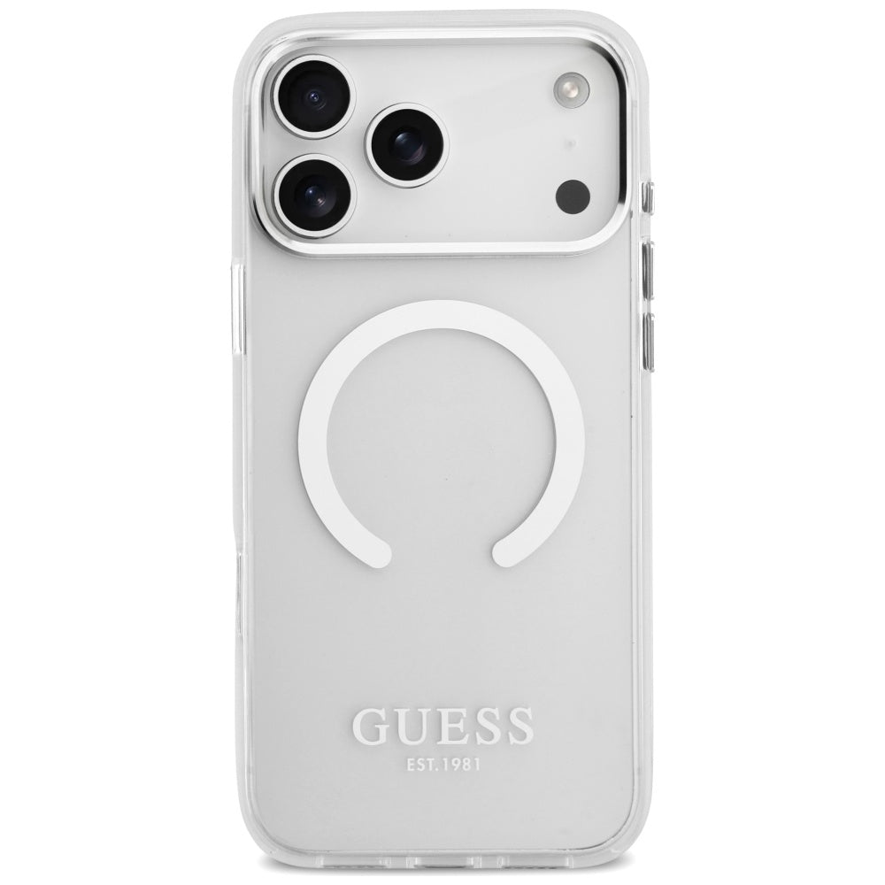 Coque MagSafe pour Apple iPhone 17 Pro Max, Guess, Contour Métallique, Argentée