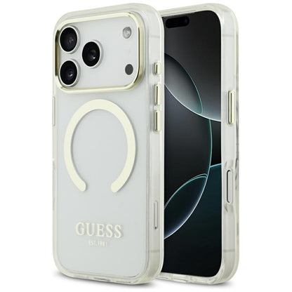 Coque MagSafe pour Apple iPhone 17 Pro Max, Guess, Contour Métallique, Dorée