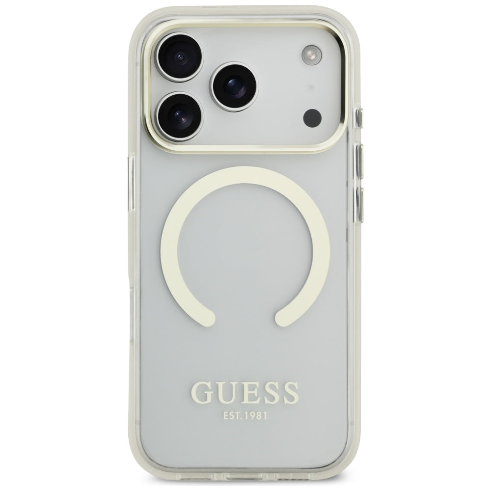 Coque MagSafe pour Apple iPhone 17 Pro Max, Guess, Contour Métallique, Dorée