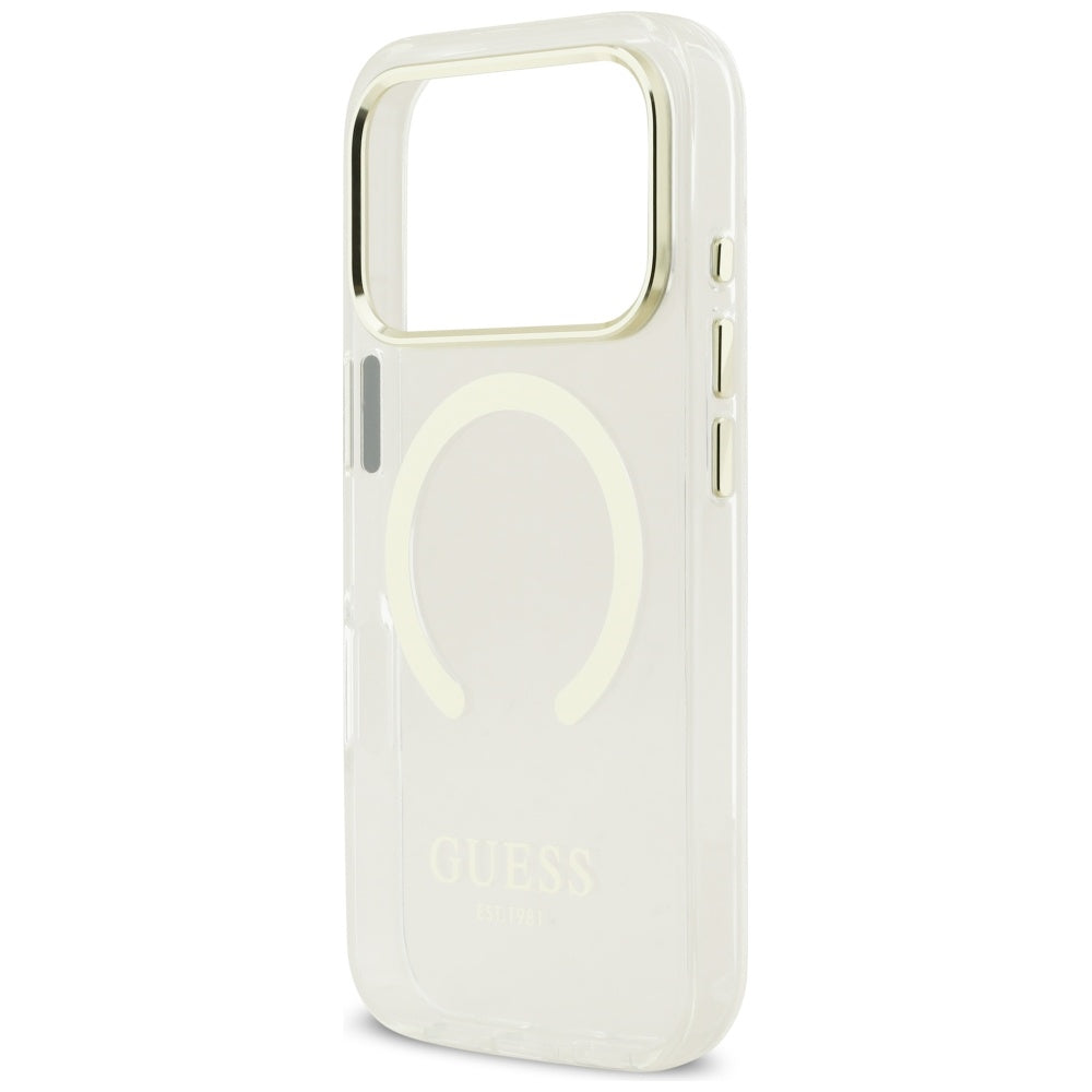 Coque MagSafe pour Apple iPhone 17 Pro Max, Guess, Contour Métallique, Dorée