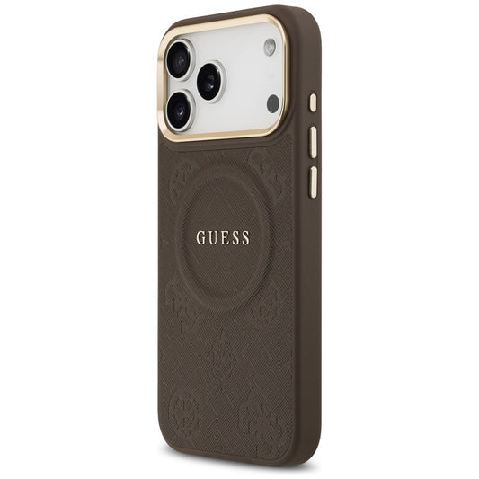 Étui MagSafe pour Apple iPhone 17 Pro Max, Guess, Peony Hot Stamp, Marron