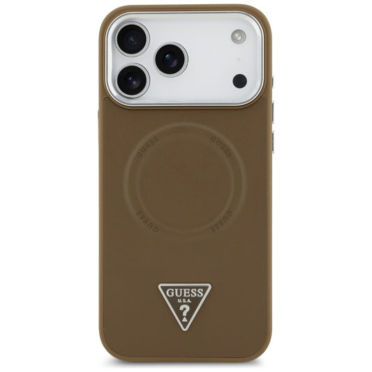 Étui MagSafe pour Apple iPhone 17 Pro Max, Guess, Logo Triangle, Marron Argenté