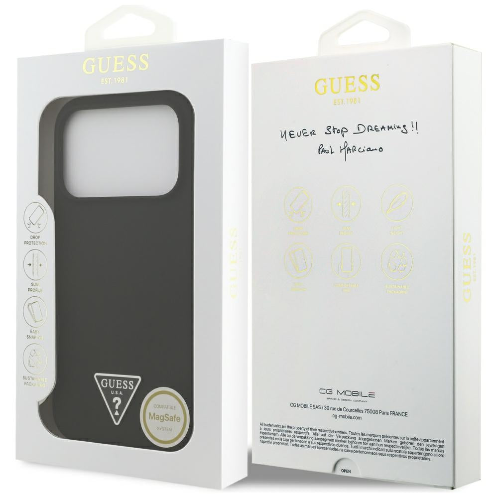 Étui MagSafe pour Apple iPhone 17 Pro Max, Guess, Logo Triangle, Noir