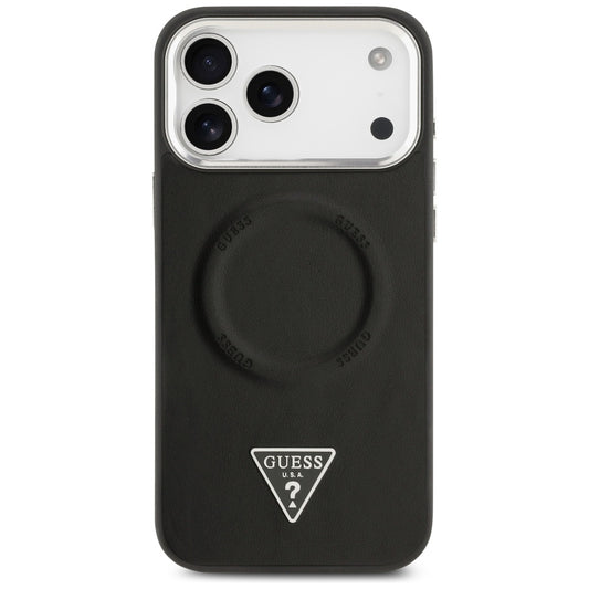 Coque MagSafe pour Apple iPhone 17 Pro Max, Guess, Logo Triangle, Noir Argenté