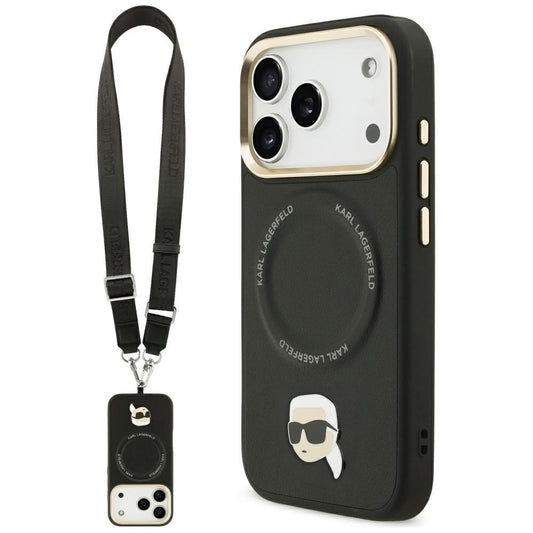MagSafe Hülle für Apple iPhone 17 Pro Max, Karl Lagerfeld, Big Strap Karl Metal Logo, Schwarz