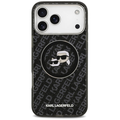 Coque MagSafe pour Apple iPhone 17 Pro Max, Karl Lagerfeld, Glitter Karl & Choupette Head, Noire