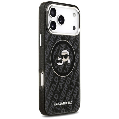 Coque MagSafe pour Apple iPhone 17 Pro Max, Karl Lagerfeld, Glitter Karl & Choupette Head, Noire