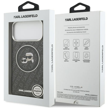 Coque MagSafe pour Apple iPhone 17 Pro Max, Karl Lagerfeld, Glitter Karl & Choupette Head, Noire