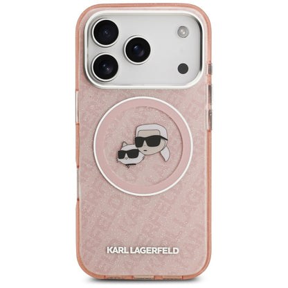 MagSafe Case for Apple iPhone 17 Pro Max, Karl Lagerfeld, Glitter Karl & Choupette Head, Pink