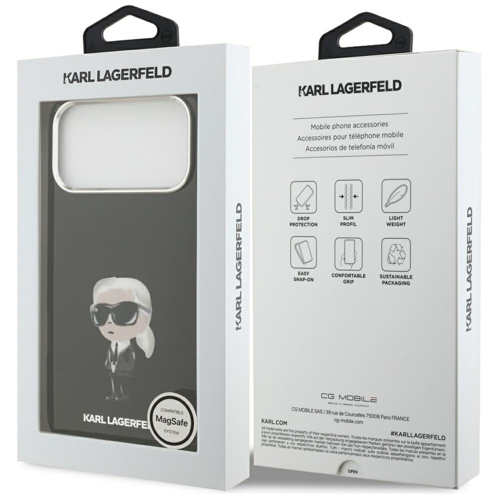 Housse MagSafe pour Apple iPhone 17 Pro Max, Karl Lagerfeld, IML Aquarelle Karl Ikonik, Noire
