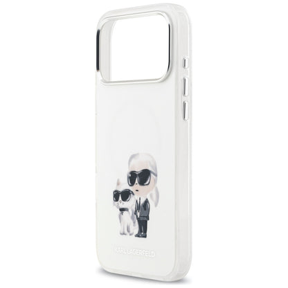 Étui MagSafe pour Apple iPhone 17 Pro Max, Karl Lagerfeld, IML Aquarelle Logo Karl & Choupette, Blanc