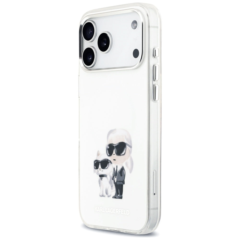 Étui MagSafe pour Apple iPhone 17 Pro Max, Karl Lagerfeld, IML Aquarelle Logo Karl & Choupette, Blanc