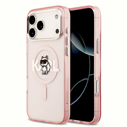 Étui MagSafe pour Apple iPhone 17 Pro Max, Karl Lagerfeld, IML Sketch Logo Choupette, Rose
