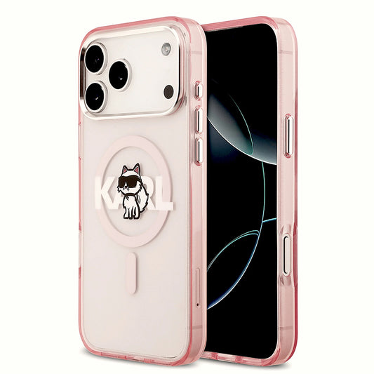 Étui MagSafe pour Apple iPhone 17 Pro Max, Karl Lagerfeld, IML Sketch Logo Choupette, Rose