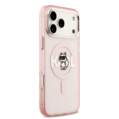 Étui MagSafe pour Apple iPhone 17 Pro Max, Karl Lagerfeld, IML Sketch Logo Choupette, Rose