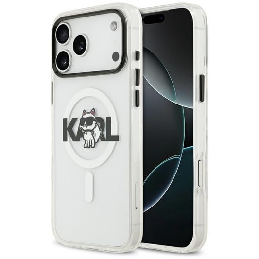 MagSafe Hülle für Apple iPhone 17 Pro Max, Karl Lagerfeld, IML Sketch Logo Choupette, Transparent