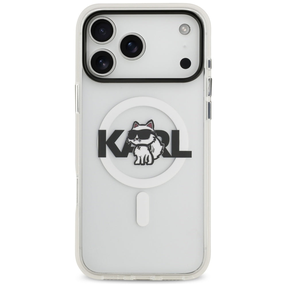 MagSafe Hülle für Apple iPhone 17 Pro Max, Karl Lagerfeld, IML Sketch Logo Choupette, Transparent