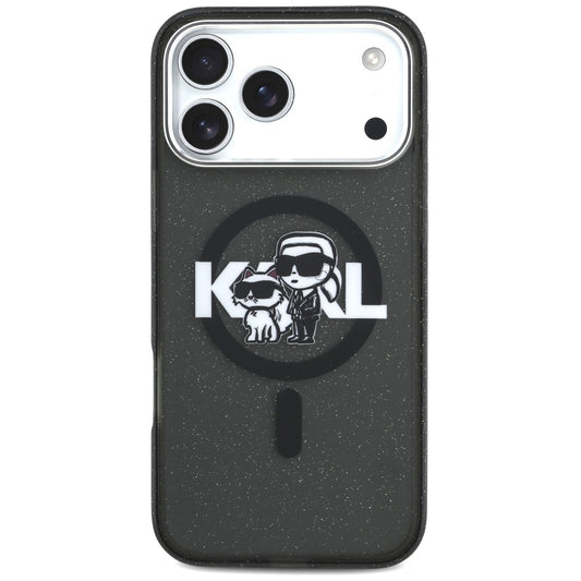 MagSafe Hülle für Apple iPhone 17 Pro Max, Karl Lagerfeld, IML Sketch Logo Glitter Karl & Choupette, Schwarz
