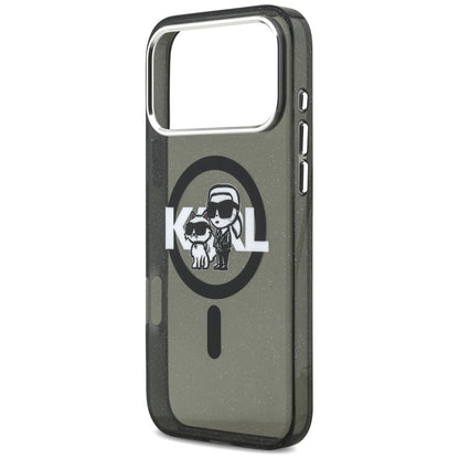 MagSafe Hülle für Apple iPhone 17 Pro Max, Karl Lagerfeld, IML Sketch Logo Glitter Karl & Choupette, Schwarz