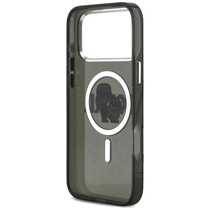 MagSafe Hülle für Apple iPhone 17 Pro Max, Karl Lagerfeld, IML Sketch Logo Glitter Karl & Choupette, Schwarz