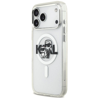 Coque MagSafe pour Apple iPhone 17 Pro Max, Karl Lagerfeld, IML Sketch Logo Glitter Karl & Choupette, Transparente