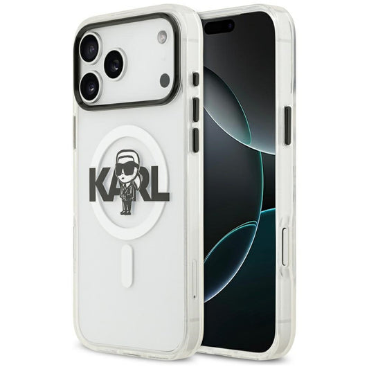 Coque MagSafe pour Apple iPhone 17 Pro Max, Karl Lagerfeld, IML Sketch Logo Karl, Transparente