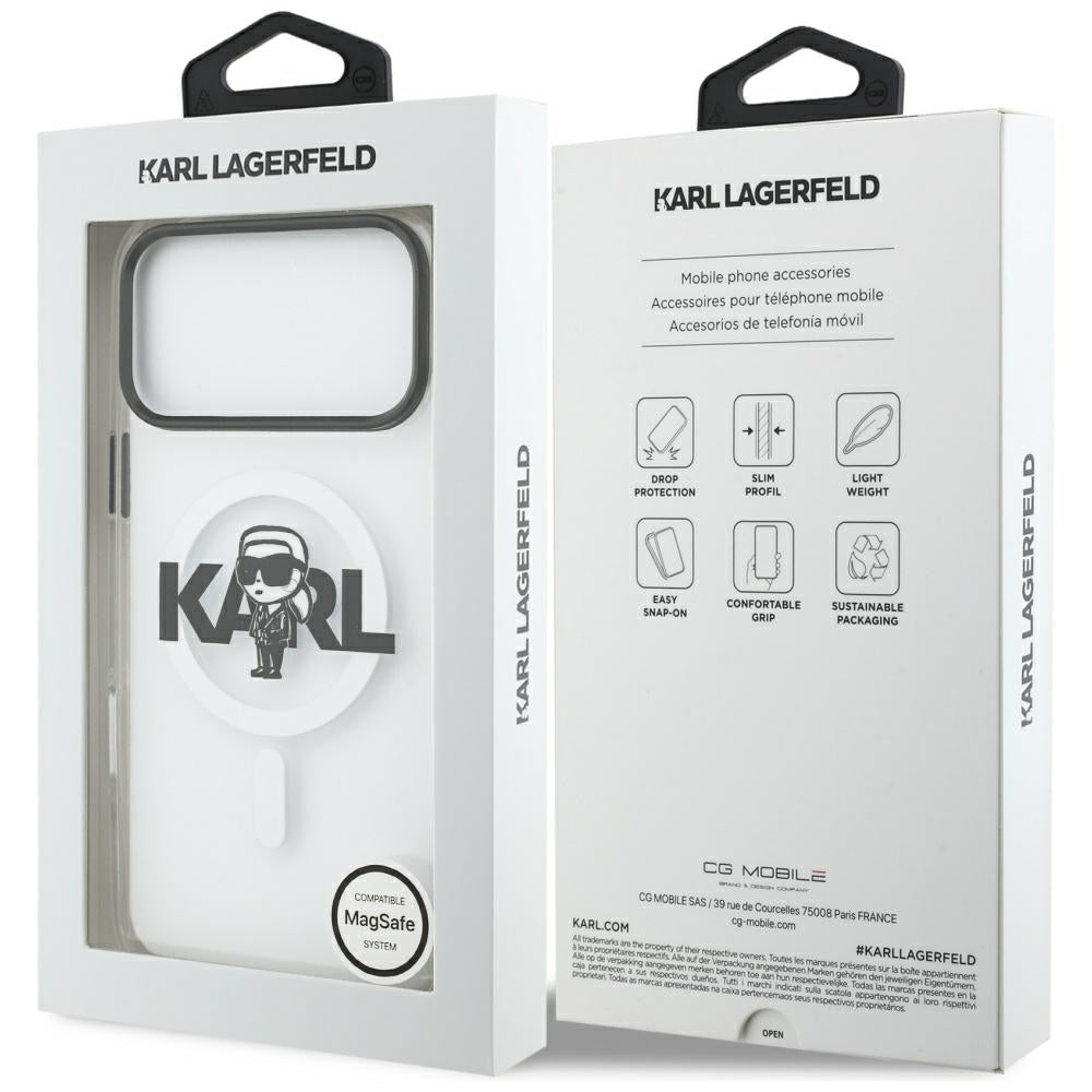 MagSafe Hülle für Apple iPhone 17 Pro Max, Karl Lagerfeld, IML Sketch Logo Karl, Transparent