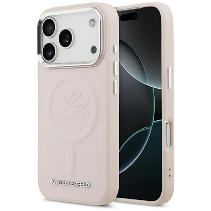 Coque MagSafe pour Apple iPhone 17 Pro Max, Karl Lagerfeld, Logo Initial & Métal, Rose