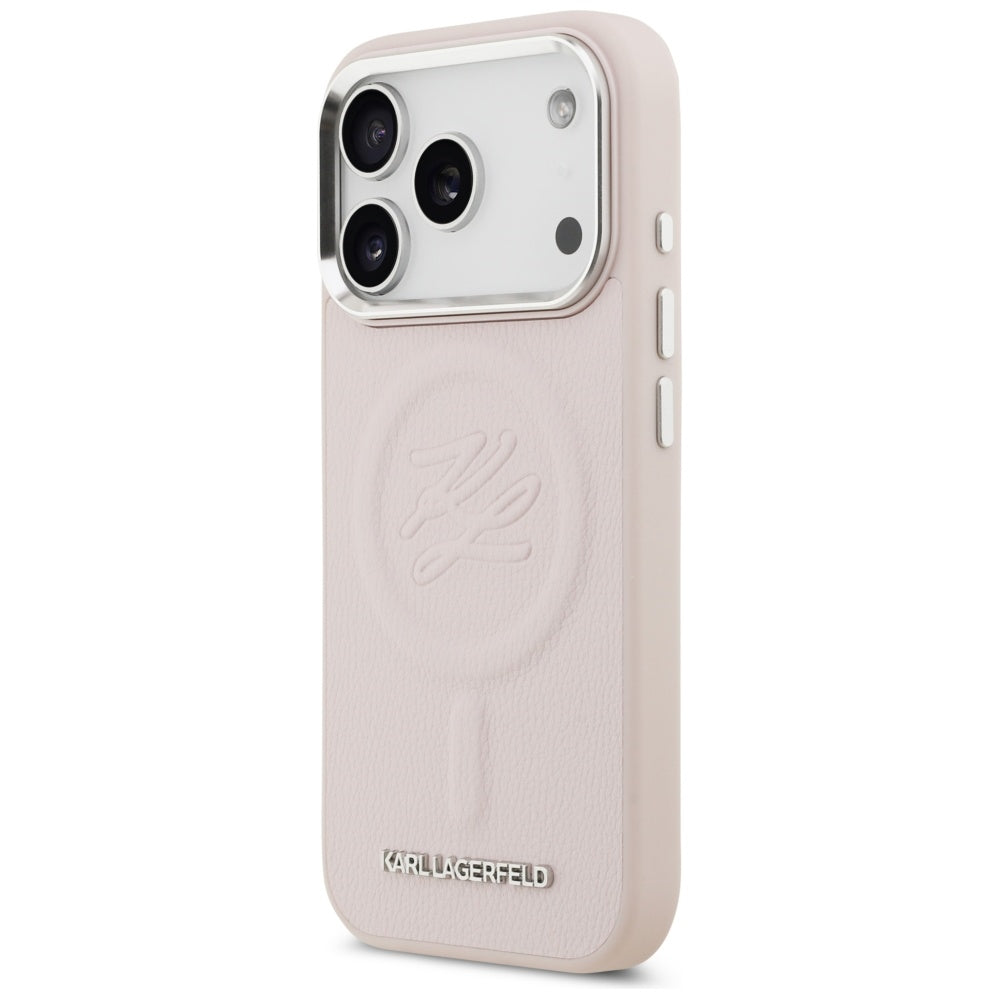 Coque MagSafe pour Apple iPhone 17 Pro Max, Karl Lagerfeld, Logo Initial & Métal, Rose
