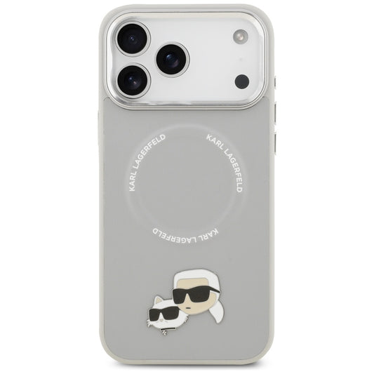 Coque MagSafe pour Apple iPhone 17 Pro Max, Karl Lagerfeld, Karl & Choupette Pins, Gris