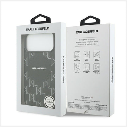 MagSafe Case for Apple iPhone 17 Pro Max, Karl Lagerfeld, KL Monogram Logo, Black