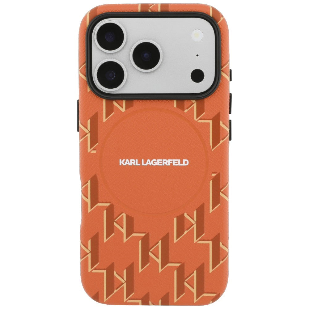 Coque MagSafe pour Apple iPhone 17 Pro Max, Karl Lagerfeld, Logo Monogramme KL, Orange