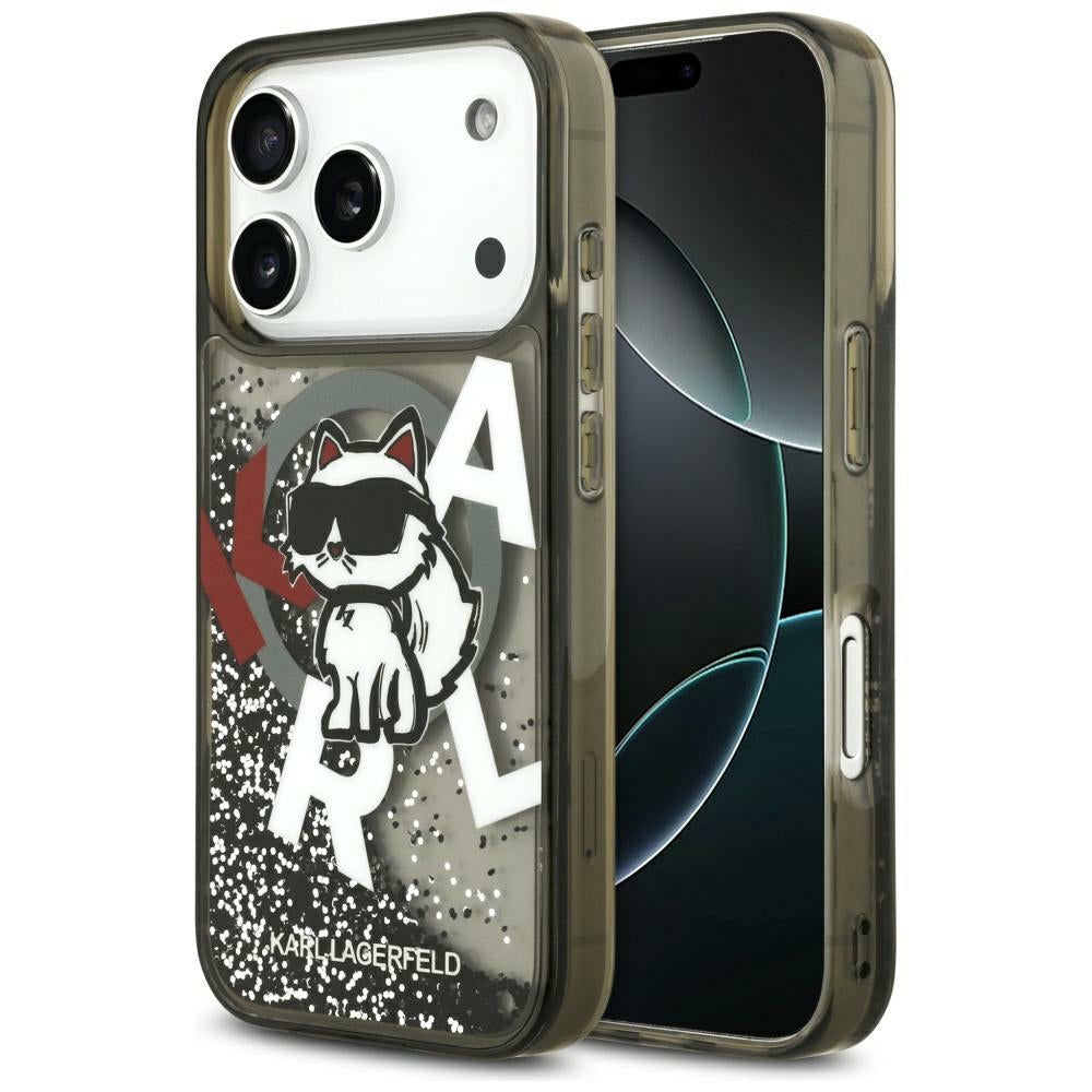 Housse MagSafe pour Apple iPhone 17 Pro Max, Karl Lagerfeld, Liquid Glitter Logo Choupette, Noire
