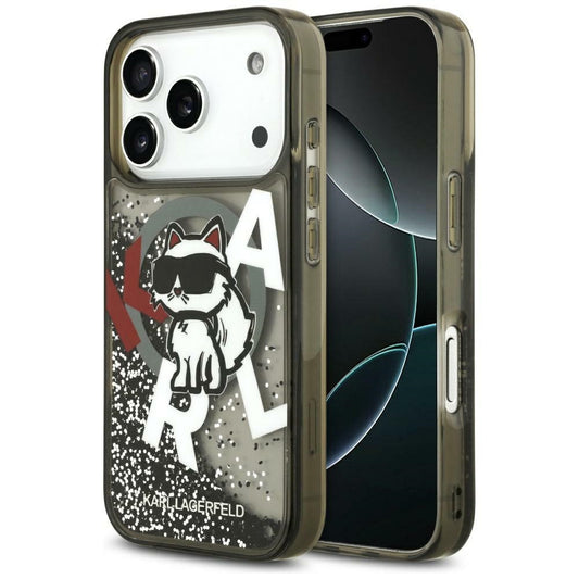 MagSafe Hülle für Apple iPhone 17 Pro Max, Karl Lagerfeld, Liquid Glitter Logo Choupette, Schwarz
