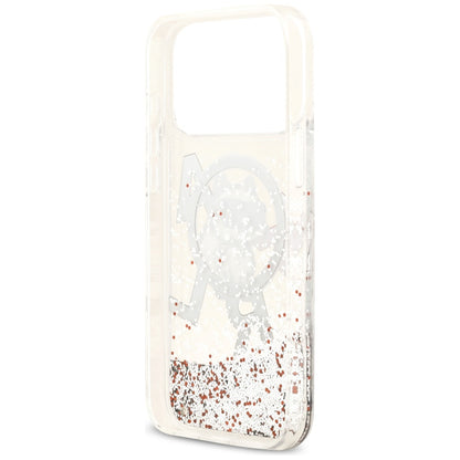 Coque MagSafe pour Apple iPhone 17 Pro Max, Karl Lagerfeld, Logo Paillettes Liquides Choupette, Transparente