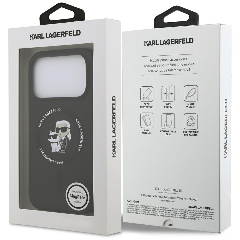 Étui MagSafe pour Apple iPhone 17 Pro Max, Karl Lagerfeld, Ring Karl & Choupette, Noir