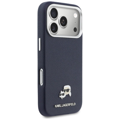 Étui MagSafe pour Apple iPhone 17 Pro Max, Karl Lagerfeld, Saffiano Karl & Choupette Pins, Bleu