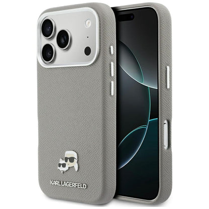 MagSafe Hülle für Apple iPhone 17 Pro Max, Karl Lagerfeld, Saffiano Karl & Choupette Pins, Grau
