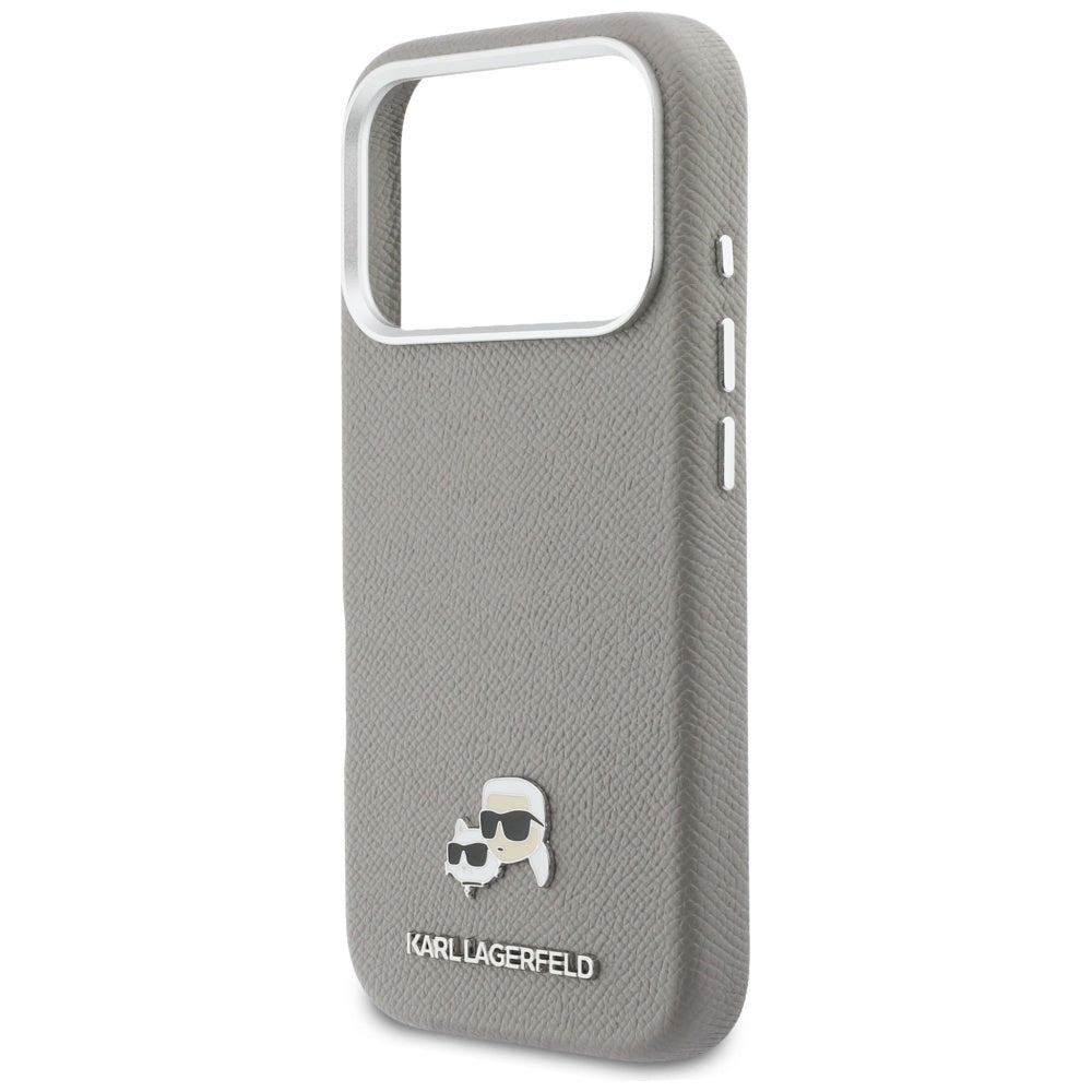 MagSafe Hülle für Apple iPhone 17 Pro Max, Karl Lagerfeld, Saffiano Karl & Choupette Pins, Grau
