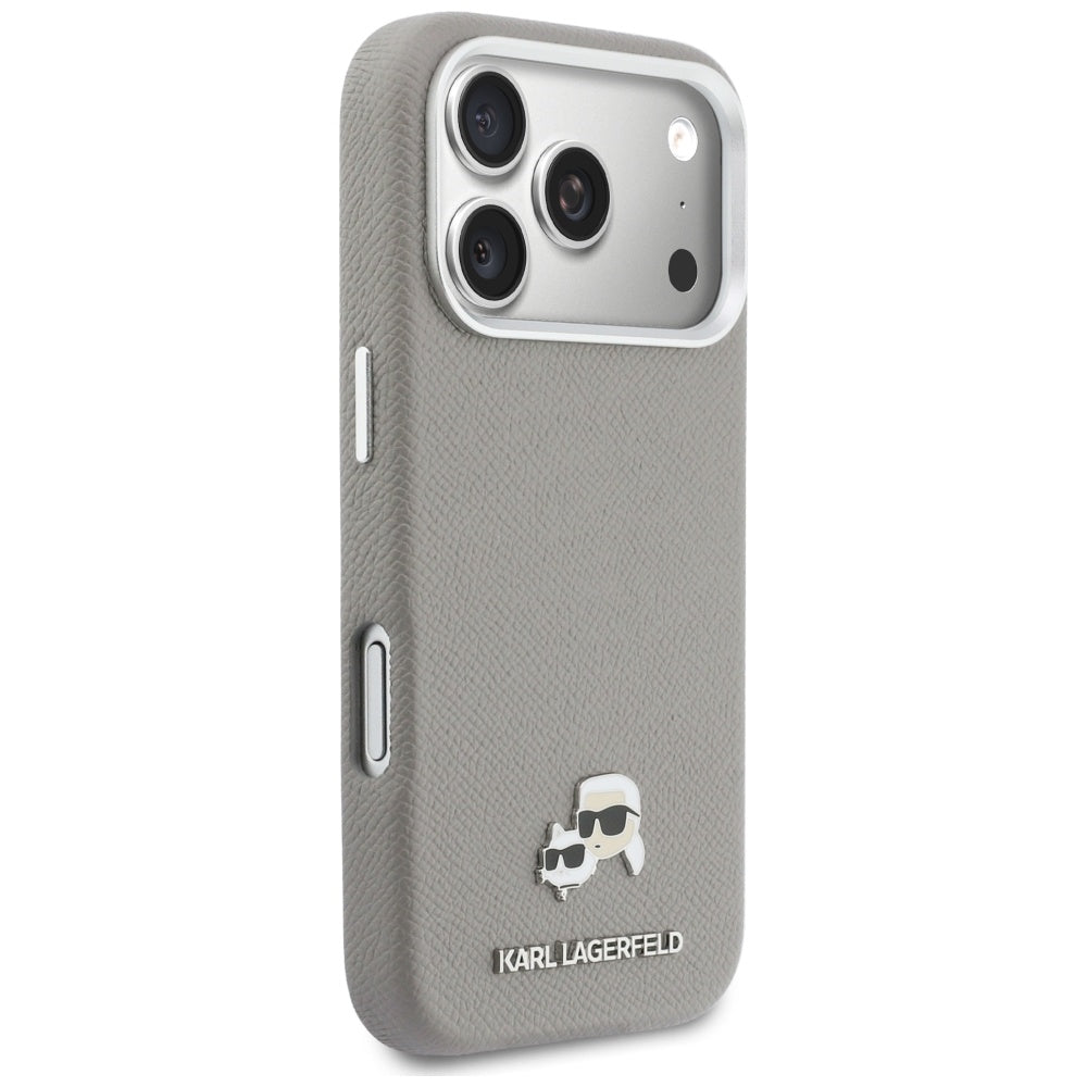 MagSafe Hülle für Apple iPhone 17 Pro Max, Karl Lagerfeld, Saffiano Karl & Choupette Pins, Grau
