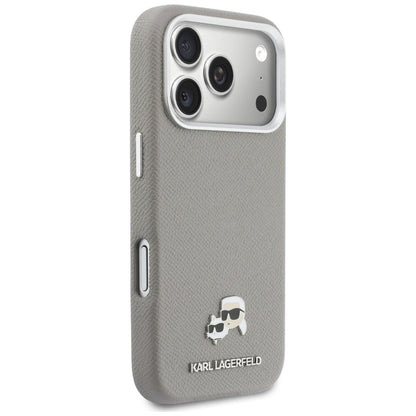 MagSafe Hülle für Apple iPhone 17 Pro Max, Karl Lagerfeld, Saffiano Karl & Choupette Pins, Grau