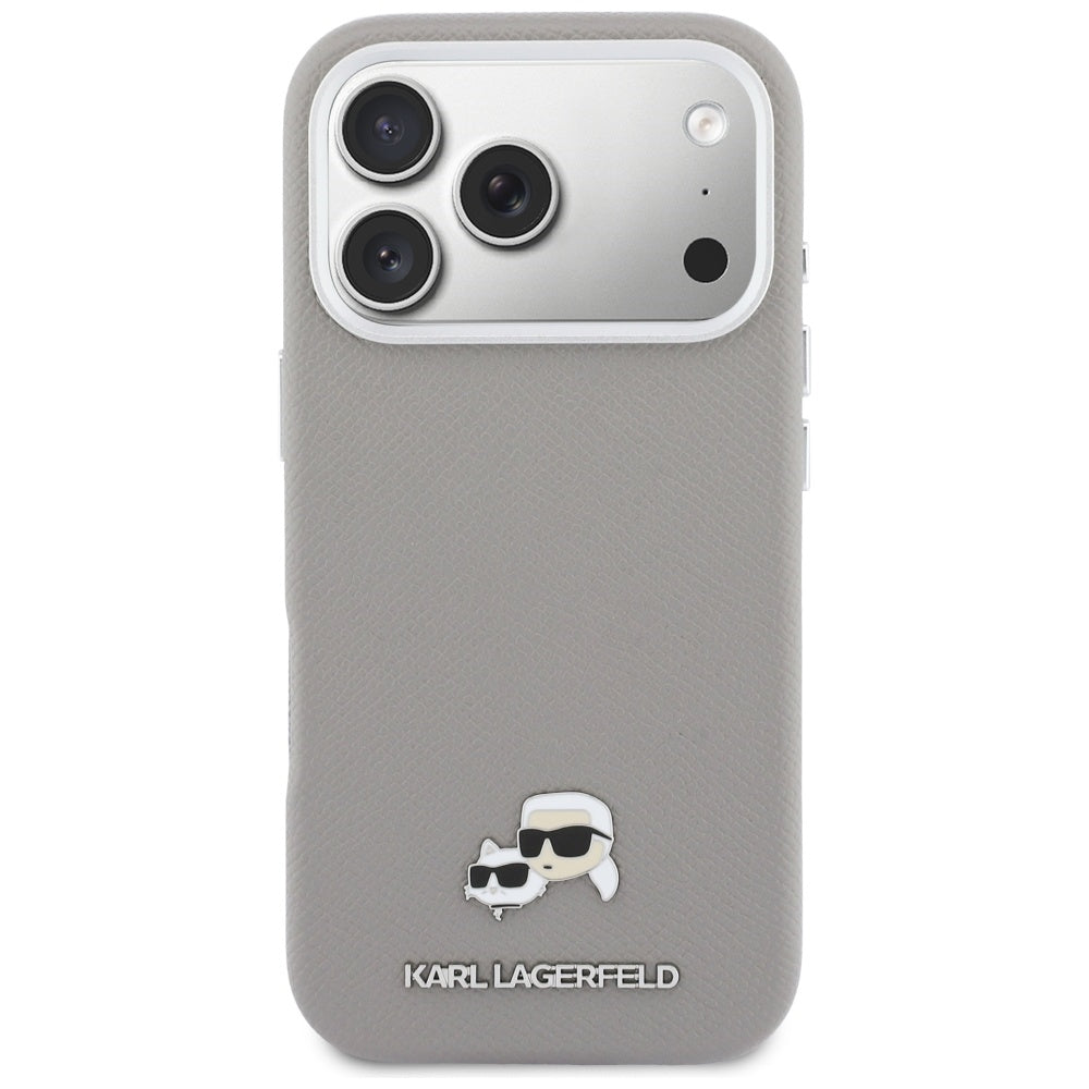MagSafe Hülle für Apple iPhone 17 Pro Max, Karl Lagerfeld, Saffiano Karl & Choupette Pins, Grau