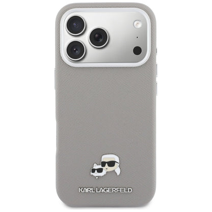 MagSafe Hülle für Apple iPhone 17 Pro Max, Karl Lagerfeld, Saffiano Karl & Choupette Pins, Grau