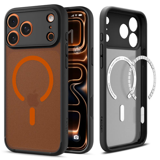 Coque MagSafe pour Apple iPhone 17 Pro Max, Spigen, Ultra Hybrid, Noire Orange Satinée