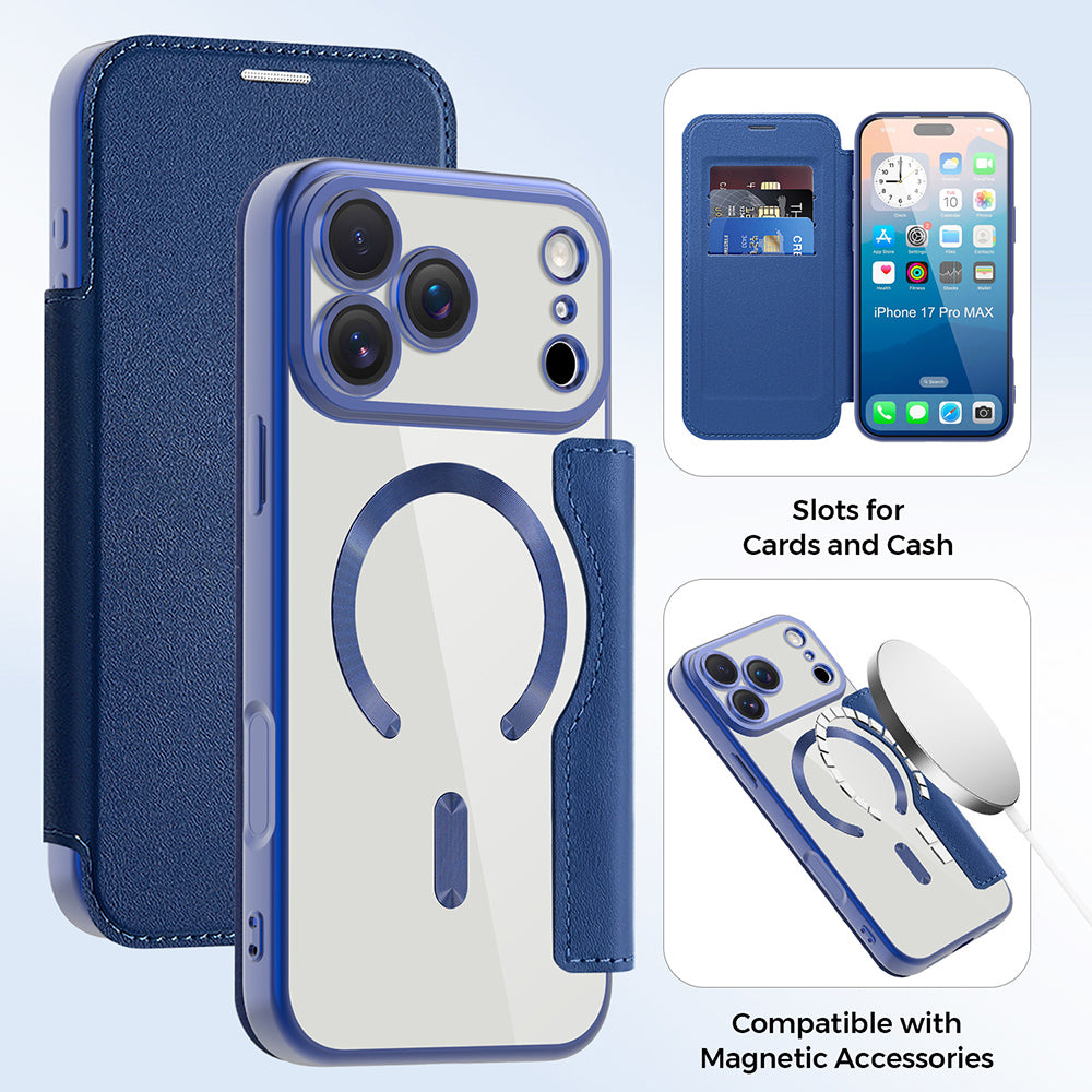 Étui MagSafe pour Apple iPhone 17 Pro Max, Techsuit, SmartMag Book, Bleu