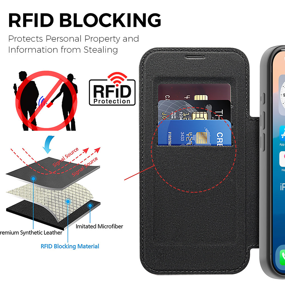 Housse MagSafe pour Apple iPhone 17 Pro Max, Techsuit, SmartMag Book, Gris